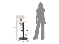 Taburete de bar blanco claro, 41 x 47,5 x 85-106,5 cm (asiento: 61-83 cm)