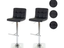 Taburete de bar Cadiz (set de 2), piel sintética negra, base cromada