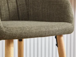 Taburete de Bar con Respaldo y Reposabrazos - Pies en Roble, Asiento de Lino - Altura Fija 75 cm - Ideal para Mostrador, Isla de Cocina, Barra