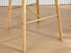 Taburete de Bar con Respaldo y Reposabrazos - Pies en Roble, Asiento de Lino - Altura Fija 75 cm - Ideal para Mostrador, Isla de Cocina, Barra