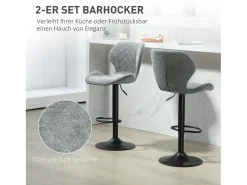 Taburete de bar con respaldo, regulable en altura, tejido chenilla, patas de metal, gris oscuro (51,5x48x112 cm)