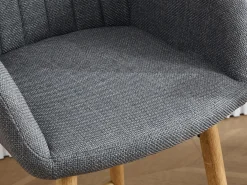 Taburete de Bar con Respaldo y Reposabrazos - Pies en Roble, Asiento de Lino - Altura Fija 75 cm - Ideal para Mostrador, Isla de Cocina, Barra