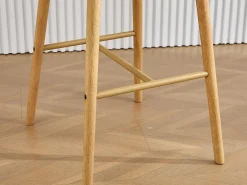 Taburete de Bar con Respaldo y Reposabrazos - Pies en Roble, Asiento de Lino - Altura Fija 75 cm - Ideal para Mostrador, Isla de Cocina, Barra