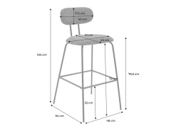 Taburete de bar con tejido repelente al agua y patas de metal cromado,