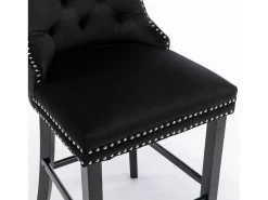 Taburete de bar contemporáneo, tapizado, madera maciza, base de madera, remaches cromados, terciopelo, negro (60x50x103 cm)