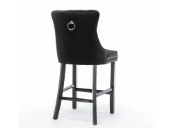 Taburete de bar contemporáneo, tapizado, madera maciza, base de madera, remaches cromados, terciopelo, negro (60x50x103 cm)