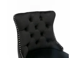 Taburete de bar contemporáneo, tapizado, madera maciza, base de madera, remaches cromados, terciopelo, negro (60x50x103 cm)