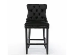 Taburete de bar contemporáneo, tapizado, madera maciza, base de madera, remaches cromados, terciopelo, negro (60x50x103 cm)