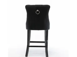 Taburete de bar contemporáneo, tapizado, madera maciza, base de madera, remaches cromados, terciopelo, negro (60x50x103 cm)