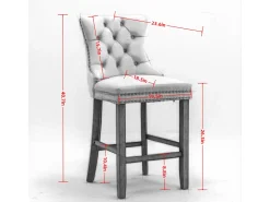 Taburete de bar contemporáneo, tapizado, madera maciza, base de madera, remaches cromados, terciopelo, negro (60x50x103 cm)