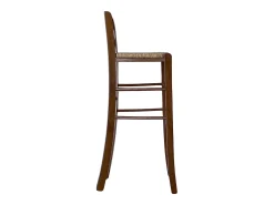 Taburete de bar de madera de nogal oscuro h 80 cm con asa y asiento de paja
