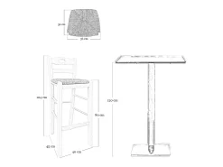 Taburete de bar de madera de nogal oscuro h 80 cm con asa y asiento de paja