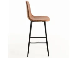 Taburete de bar estilo vintage en símil piel y acero negro Kony 77 cm-Color Marrón oscuro