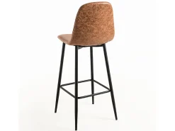 Taburete de bar estilo vintage en símil piel y acero negro Kony 77 cm-Color Marrón