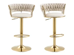 Taburete de bar giratorio de 360°, respaldo artesanal, altura ajustable, terciopelo, color marfil (54 x 46 x 78,5-97 cm)