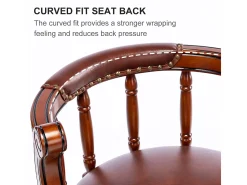Taburete de bar giratorio 360° - Cuero auténtico, madera, con respaldo, diseño moderno, marrón (54,8 x 54,8 x 96 cm)