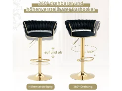 Taburete de bar giratorio de 360° con respaldo, altura ajustable, terciopelo, negro (54 x 46 x 78,5-97 cm)