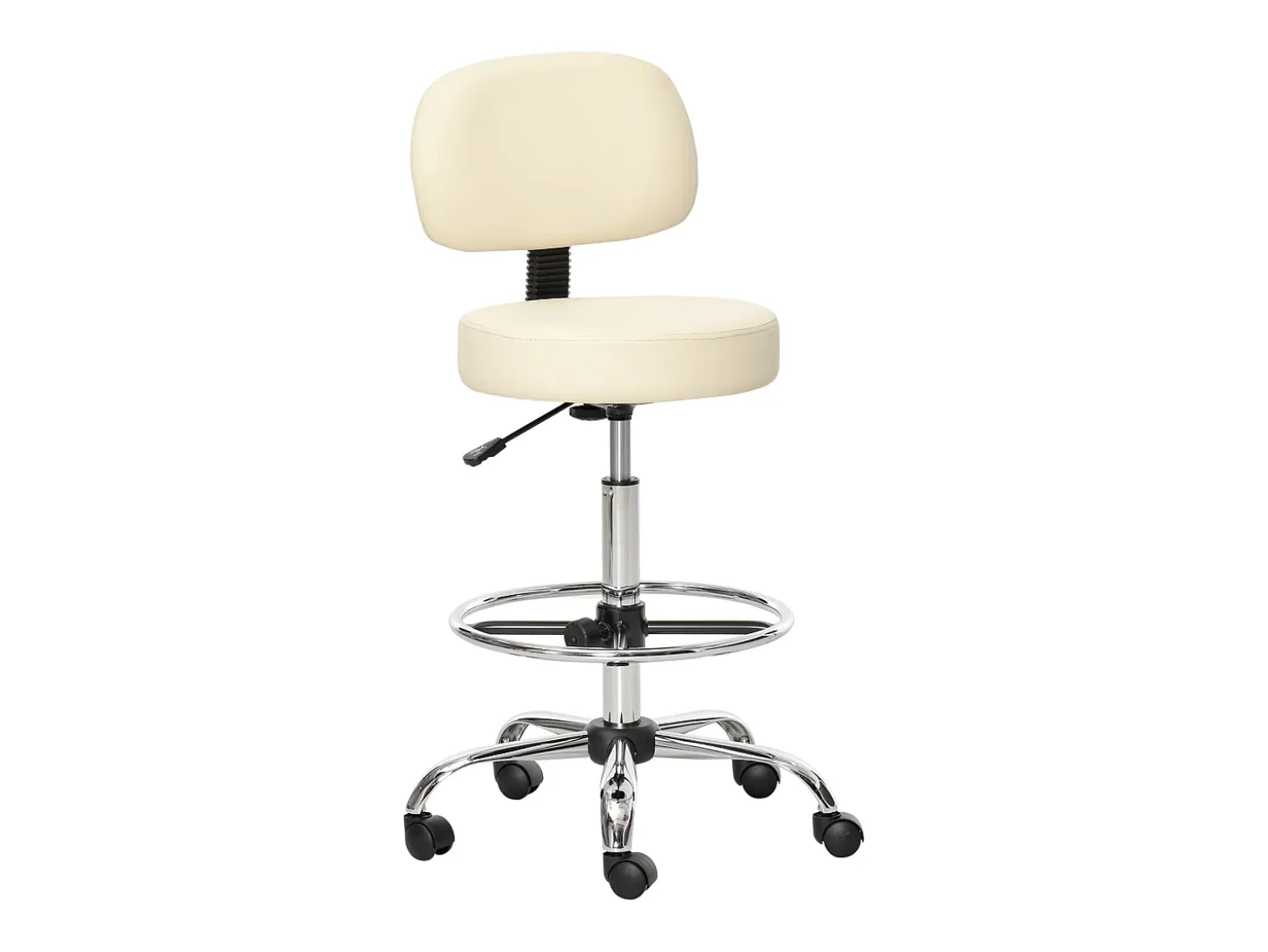Taburete de bar giratorio, regulable en altura, con respaldo, tapizado en PU, color beige, para cocina y bar.