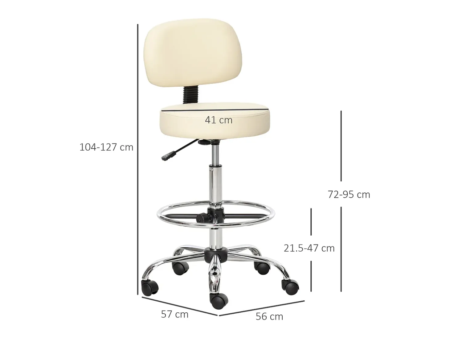 Taburete de bar giratorio, regulable en altura, con respaldo, tapizado en PU, color beige, para cocina y bar.