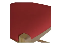 Taburete de bar h 80 en madera de nogal claro con asa y asiento acolchado rojo
