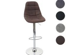 Taburete de bar MCW-A67, tela/textil gris, base cromada