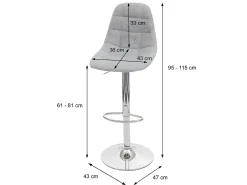 Taburete de bar MCW-A67, tela/textil gris, base cromada