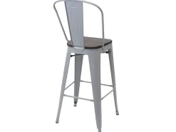 Taburete de bar MCW-A73 incl. asiento de madera, gris