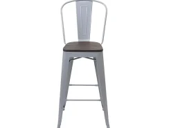 Taburete de bar MCW-A73 incl. asiento de madera, gris