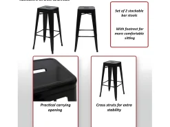Taburete de bar MCW-A73 (set de 2), negro