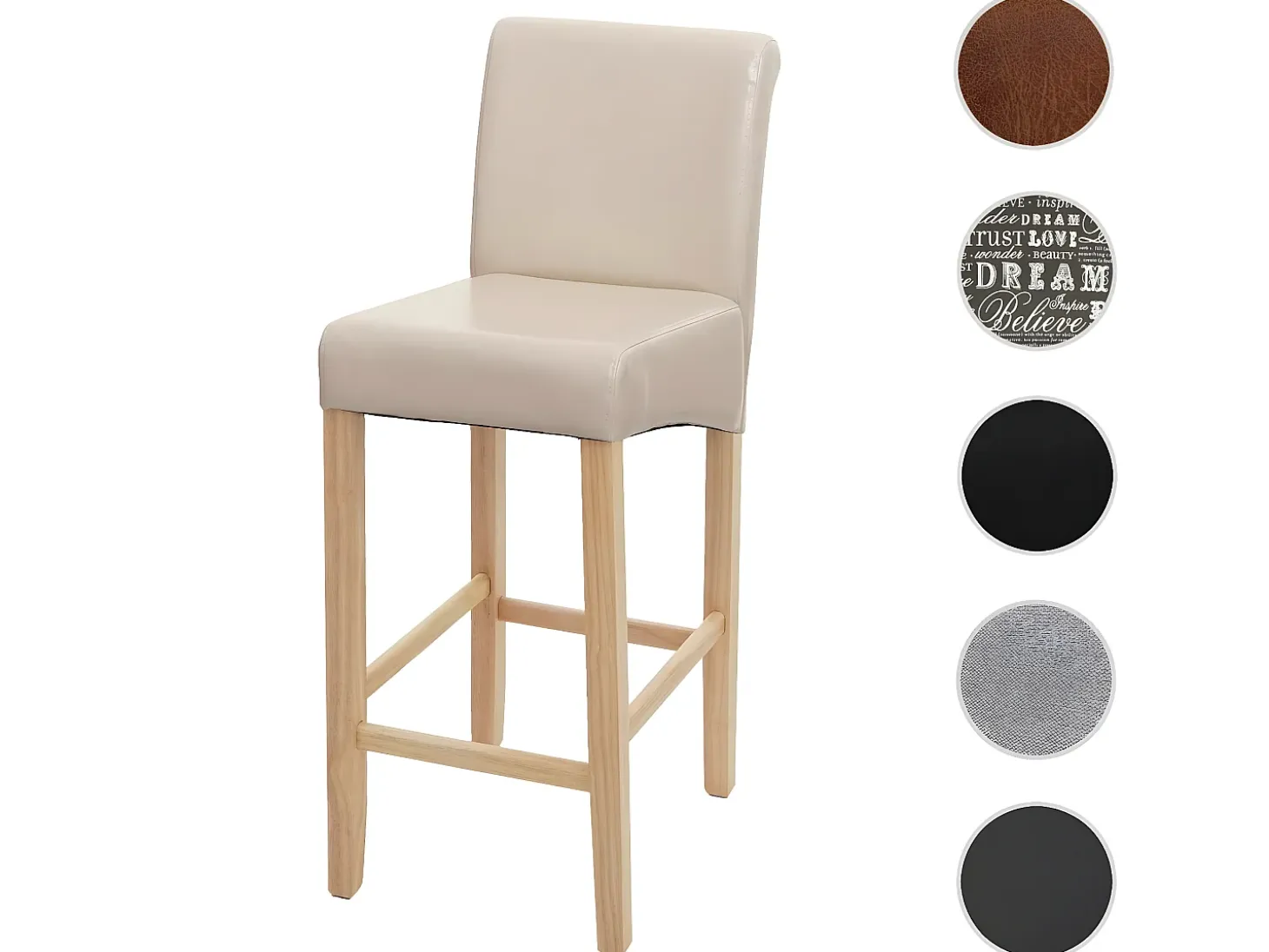 Taburete de bar MCW-C33, crema, patas claras, imitación de cuero