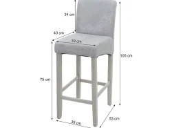 Taburete de bar MCW-C33, lettering, gris, patas claras, tela/textil