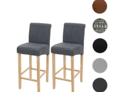 Taburete de bar MCW-C33 (juego de 2), gris oscuro, patas claras, tela/textil