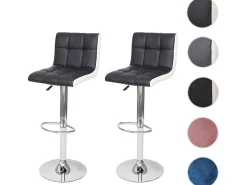 Taburete de bar MCW-G87 (juego de 2), imitación de cuero blanco-negro, base cromada