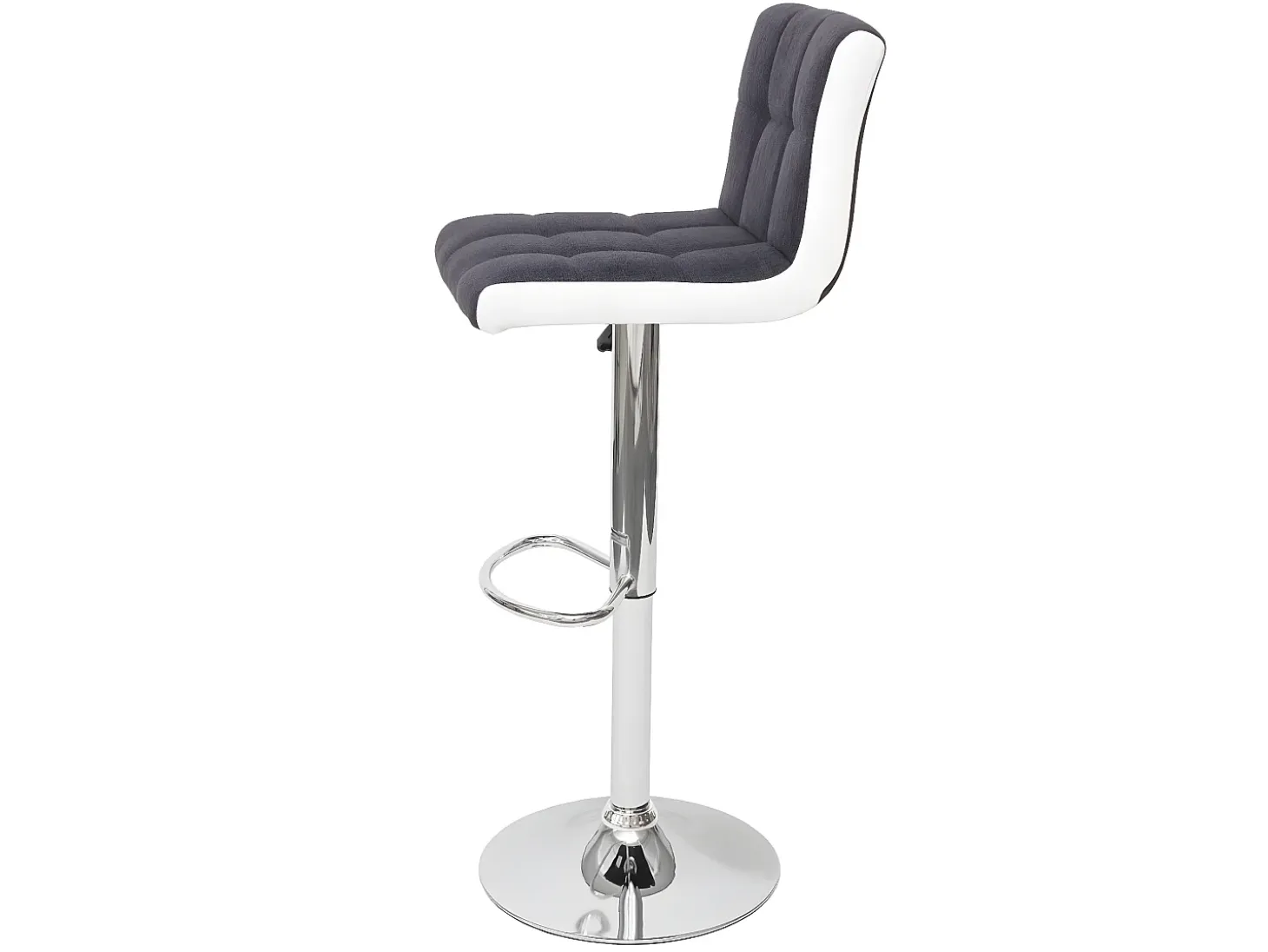 Taburete de bar MCW-G87 (juego de 2), tela/textil gris oscuro + polipiel blanca, base cromada