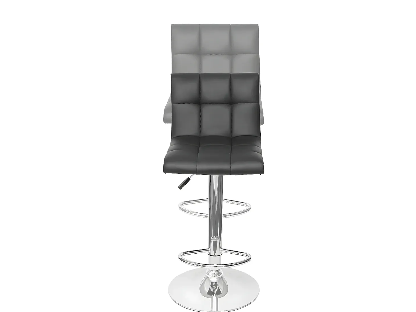 Taburete de bar MCW-G87 (juego de 2), tela/textil gris oscuro + polipiel blanca, base cromada