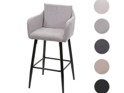 Taburete de bar MCW-H93, tela/textil gris claro
