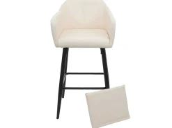 Taburete de bar MCW-H93 (juego de 2), imitación de cuero crema-beige