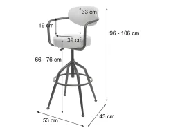 Taburete de bar MCW-H10f, gris vintage