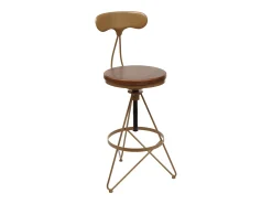 Taburete de bar MCW-N18 (juego de 2), marrón, estructura dorada