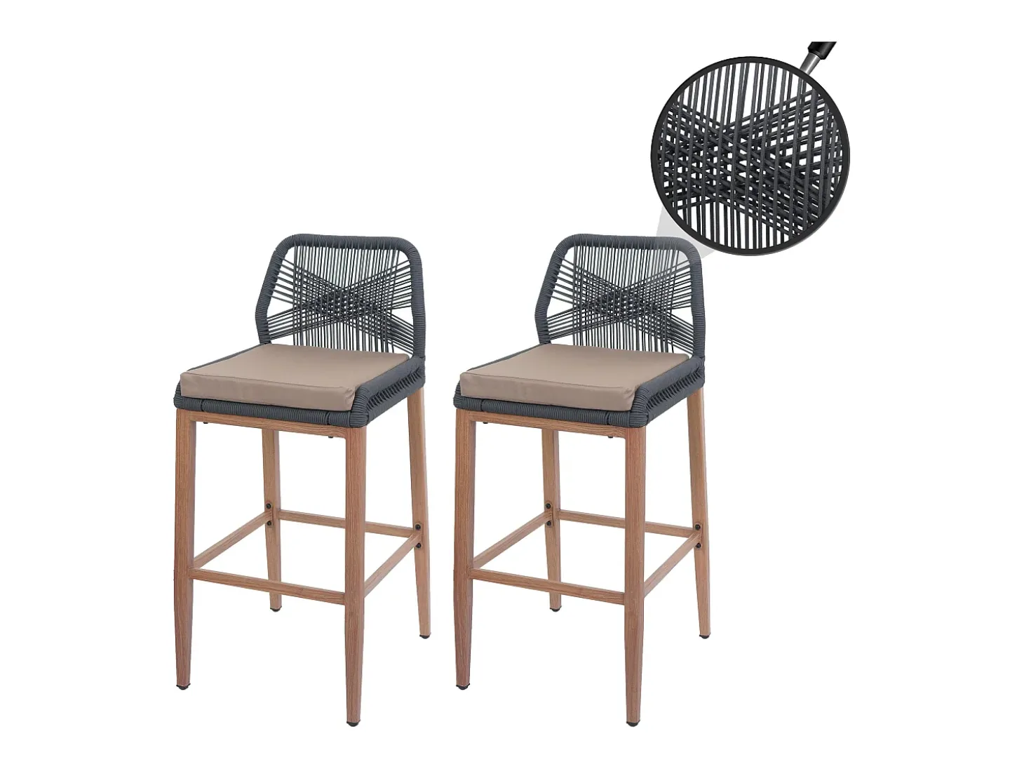 Taburete de bar MCW-O21 (set de 2), antracita, cojín topo