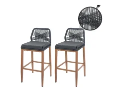 Taburete de bar MCW-O21 (set de 2), antracita, cojín gris oscuro