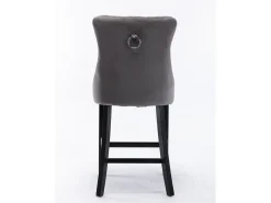 Taburete de bar moderno de terciopelo, patas de madera maciza, tachuelas cromadas, gris (60x50x66 cm)