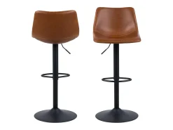 Taburete de bar Oregon con pie de trompeta, costuras en contraste beige, marrón, negro.