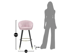 Taburete de bar para cocina en terciopelo con patas de madera negras y doradas h80cm Prague - Rosa