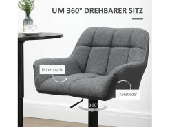 Taburete de bar regulable de 2 piezas con respaldo y reposapiés, rotación de 360°, en lino sintético, gris (57,5x52,5x93-114 cm)