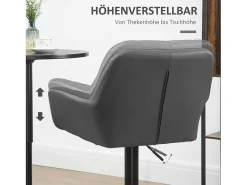 Taburete de bar regulable de 2 piezas con respaldo y reposapiés, rotación de 360°, en lino sintético, gris (57,5x52,5x93-114 cm)