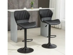Taburete de bar, regulable en altura, con respaldo, piel sintética, color negro (48,5x55,5x90-110 cm)