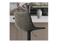 Taburete de bar SOUL – PU gris – Altura ajustable 88-109 cm – Patas de metal – Estilo vintage