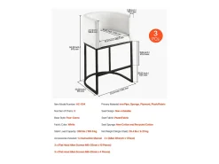 Taburete de Bar SucceBuy, Lote de 3, Silla de Bar en Tela, 63.5 cm Alto, Asiento de Cocina con Respaldo, Reposabrazos, Estructura en Metal Y Reposapiés, Blanco