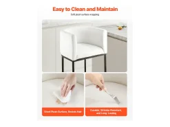 Taburete de Bar SucceBuy, Lote de 3, Silla de Bar en Tela, 63.5 cm Alto, Asiento de Cocina con Respaldo, Reposabrazos, Estructura en Metal Y Reposapiés, Blanco
